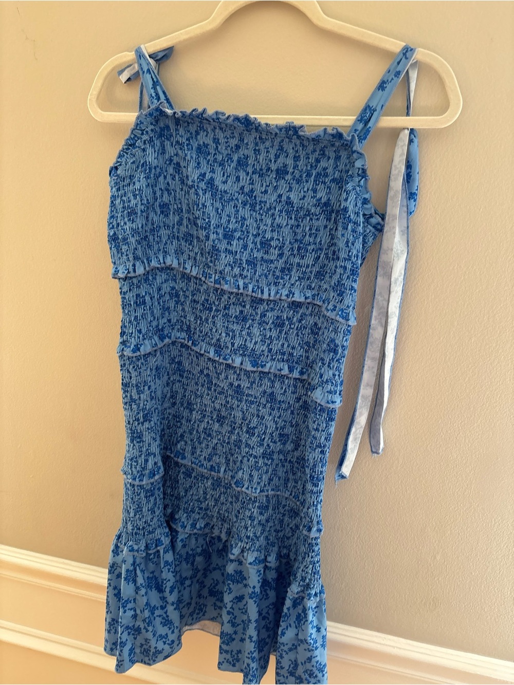 SHEIN Blue Floral Smocked Mini Dress